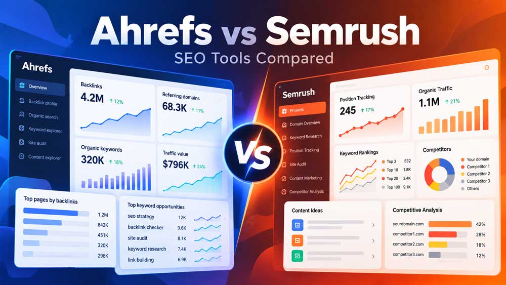 Featured Image of article Ahrefs vs Semrush-SEO Tools